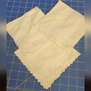 Bundle of 3 Cream Embroidary Scalloped Handkerchiefs 12"
